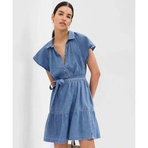 Gap Flutter Sleeve Denim Wrap Dress